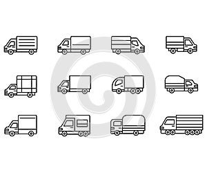 Vector line icon set truck. Transportation thin delivery service symbol. Industry transport and business shipping logistic.