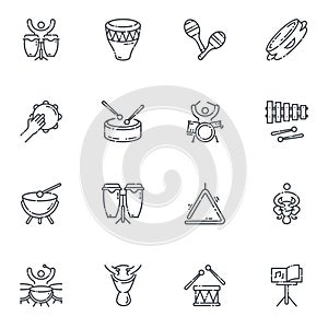Vector line icon set of variable musical instruments