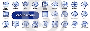 Vector line icons of cloud computing technology