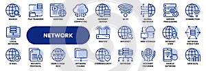 Vector line icons of computer network technology