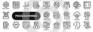 Vector line icons of programming and coding