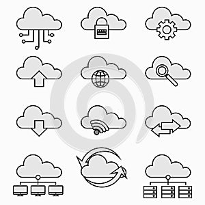 Network cloud computing icon set