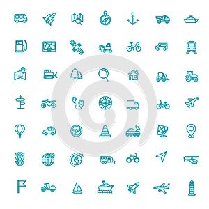 Vector line icons set - navigation, and transportation