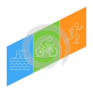 Vector line illustration triathlon and figures triathletes.