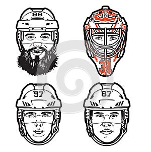 Vektor Linie Illustrationen aus 4 für Eishockey Spieler kopf 