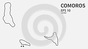Vector line map of Comoros. Vector design isolated on white background. Web