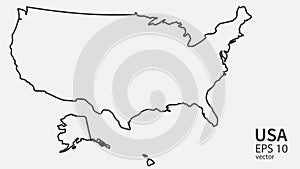 Vector line map of USA. Vector design isolated on white background. Web