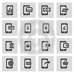 Vector line mobile banking icons set
