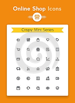 Vector line online web shop and retail tiny icon set. Minimalistic crisp contour icons for the best recognition