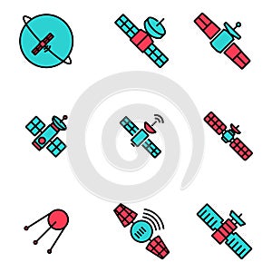 Vector line orbit satellite icons set