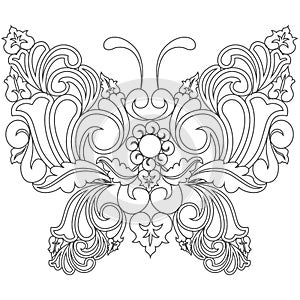 Vector line ornament in a butterfly-shaped illustration that can be edited for background or otherwise