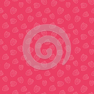 Vector line raspberry seamless pattern. Red background berries