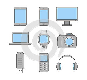 Vector line set of electronic gadgets.