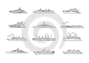 Vector line set of ships and boats