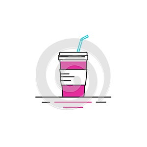 Vector line style icon of fastfood - glass of soda.
