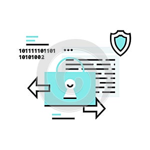 Vector line style illustration of secury connection in blue and black colours.