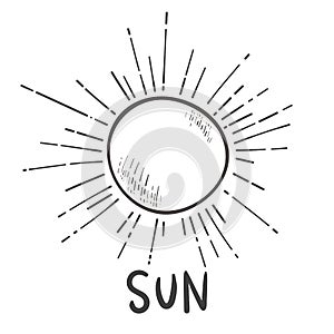 Vector line Sun Icon Brightness, Intensity Setting. hand drawing