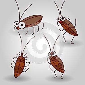 Vector line vector cartoon cockroach set