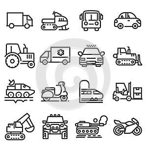 Vector line vehicles icons set