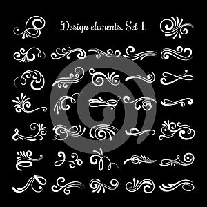 Vector line vintage scroll items for ornate design. Flourish retro lined divider