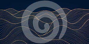 Vector line wave pattern, japanese art water texture. Sea, ocean, river illustration, fluid shape background, wall art