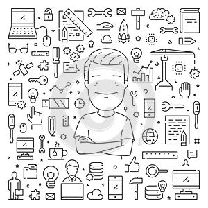 Vector line web banner for computer engineering