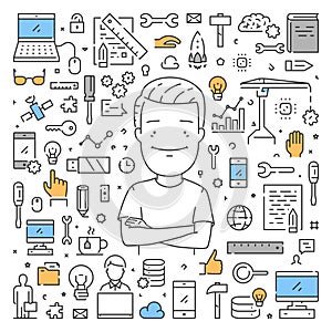 Vector line web banner for computer engineering
