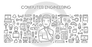 Vector line web banner for computer engineering