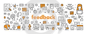 Vector line web banner for feedback