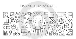 Vector line web banner of financial planning