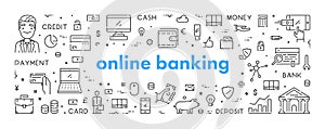 Vector line web banner for online banking