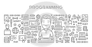 Vector line web banner for programming