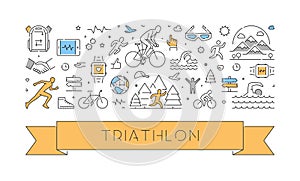 Vector line web banner for triathlon