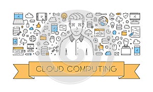 Vector line web concept of cloud computing