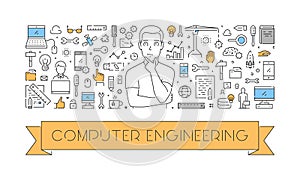 Vector line web concept for computer engineering