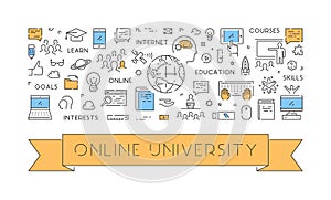 Vector line web concept for online university