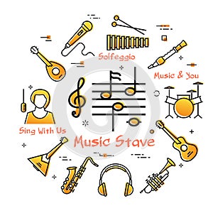 Vector linear banner for music - Notes Stave