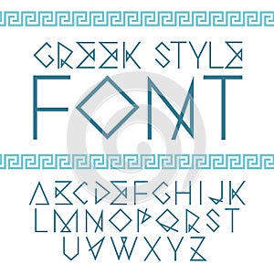 Vector linear font. Greek style with ornament photo