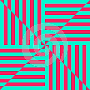 Vector linear geometric seamless pattern. Magenta and turquoise. Optical art