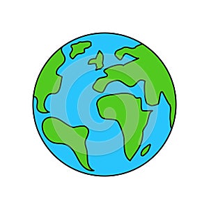 Vector linear icon - planet Earth isolated on white background. World globe emblem in simple minimalistic line style