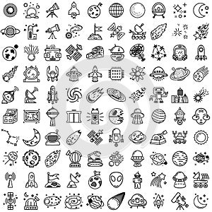 Vector linear icon set for astronomy. Line web symbol for space