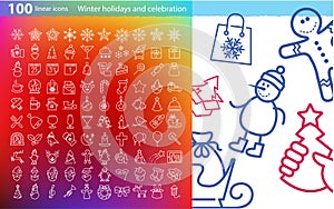 Vector linear icons for Christmas and New Year