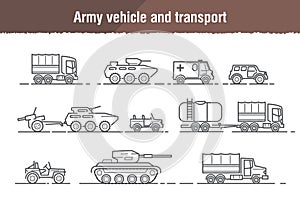 Vector linear icons of military and army theme