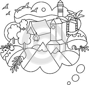 Vector linear illustration of the dream trip.