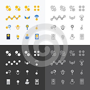 Vector linear web icons set - business money currency coin concept collection of flat line design elements
