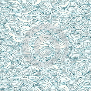 Vector lineart hand-drawn hair pattern with waves and swirls. blue and white
