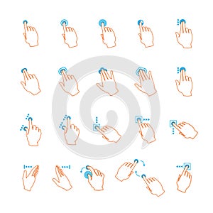 Vector lineart touchscreen hand gestures set