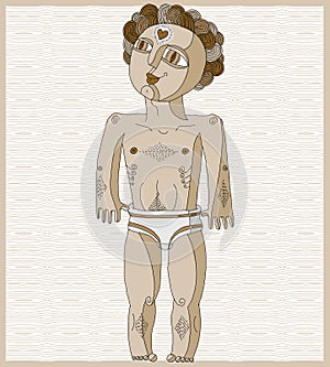 Vector lined illustration of nude man, Adam concept. Hand drawn