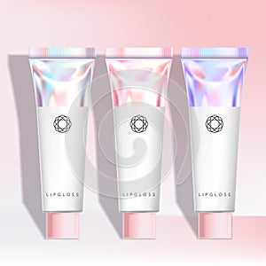 Vector Lip Gloss / Exfoliator / Tint / Stain / Hand Cream Tube in Holographic Tube Packaging