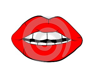 Vector lip symbol isolated on white background. kiss black lip contour. linear icon illustration. Woman`s lips drawing